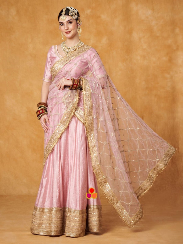 anokherang Dupattas Bridal Nazakat Rose Pink Sequin Embroidered Net Dupatta