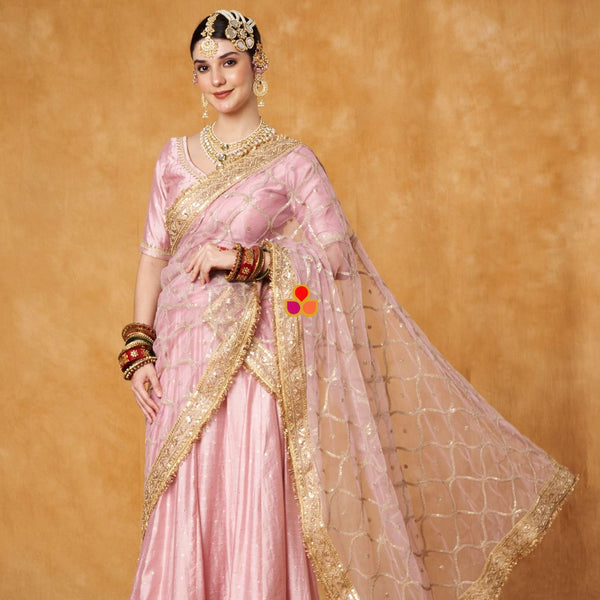 anokherang Dupattas Bridal Nazakat Rose Pink Sequin Embroidered Net Dupatta