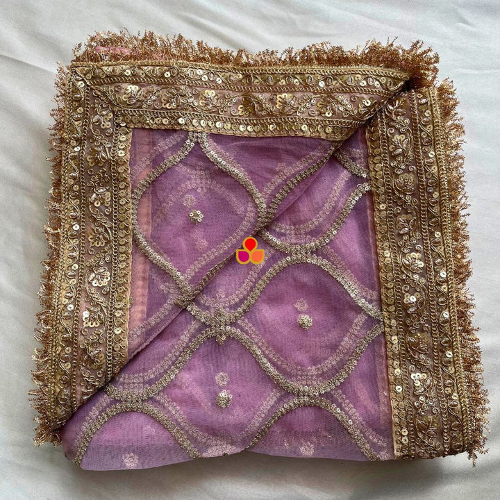 anokherang Dupattas Bridal Nazakat Rose Pink Sequin Embroidered Net Dupatta