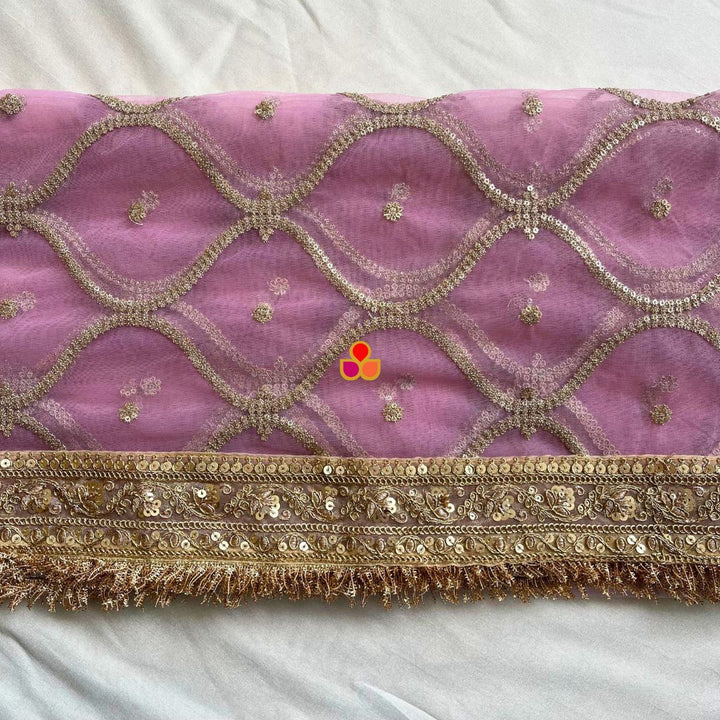 anokherang Dupattas Bridal Nazakat Rose Pink Sequin Embroidered Net Dupatta