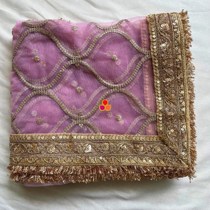 anokherang Dupattas Bridal Nazakat Rose Pink Sequin Embroidered Net Dupatta