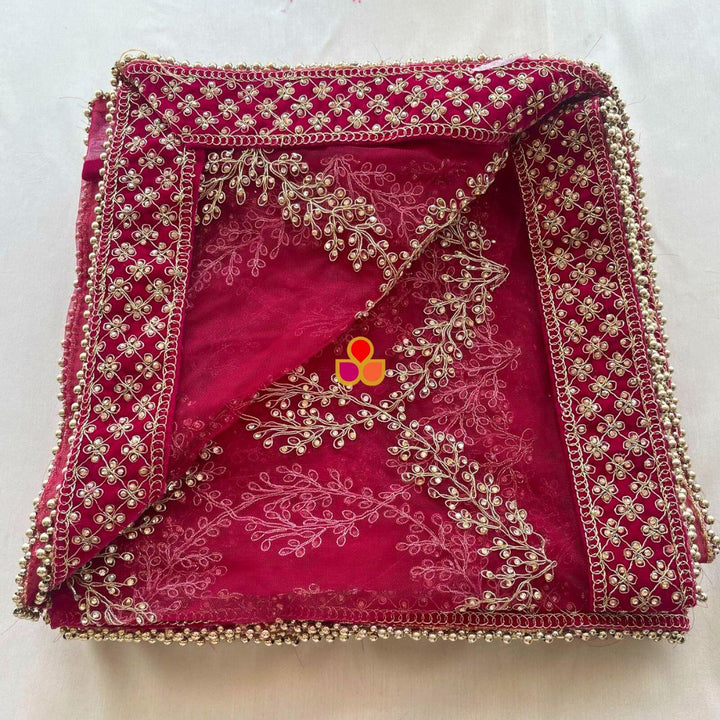 anokherang Dupattas Bridal Nazeesh Pink Stone Hand Embroidered Net Dupatta