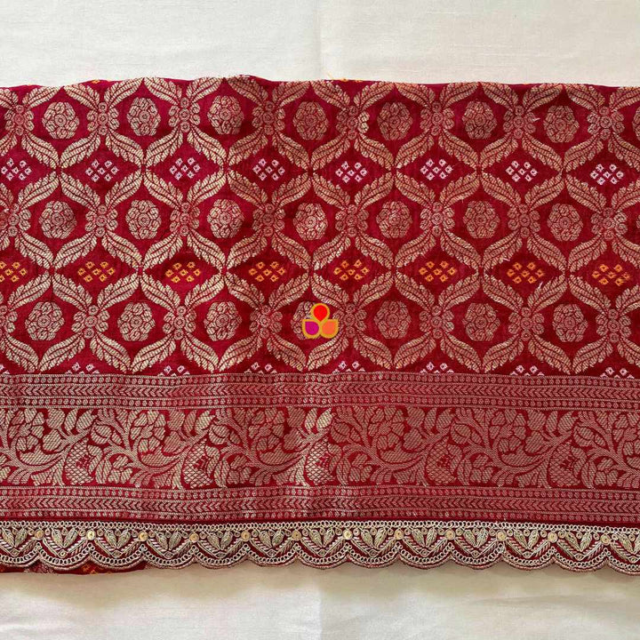 anokherang Dupattas Bridal Nazneen Maroon Georgette Banarsi Bandhej Zari Embroidered Dupatta
