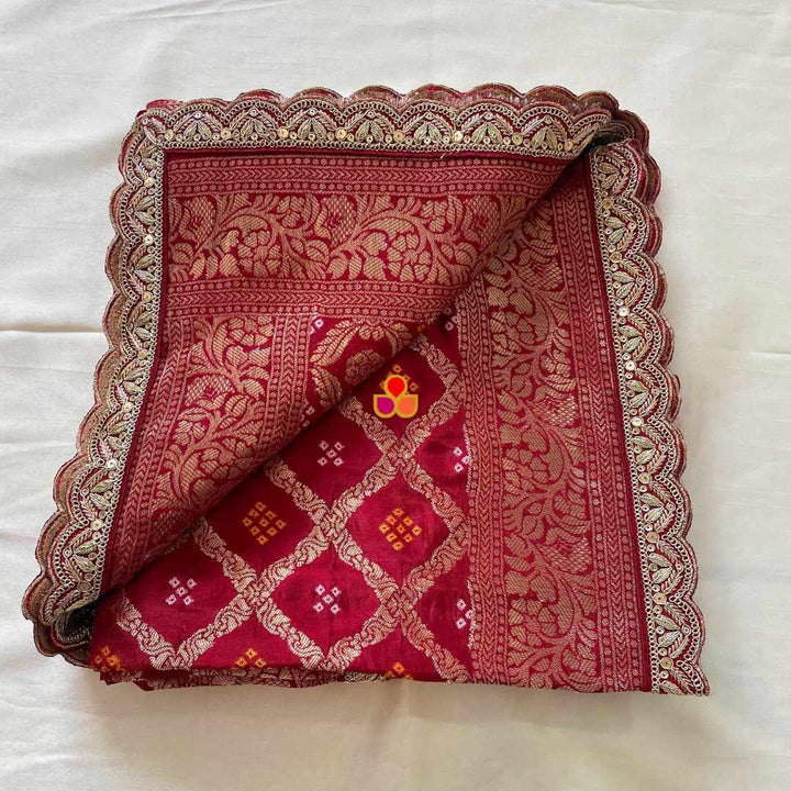 anokherang Dupattas Bridal Nazneen Maroon Georgette Banarsi Bandhej Zari Embroidered Dupatta