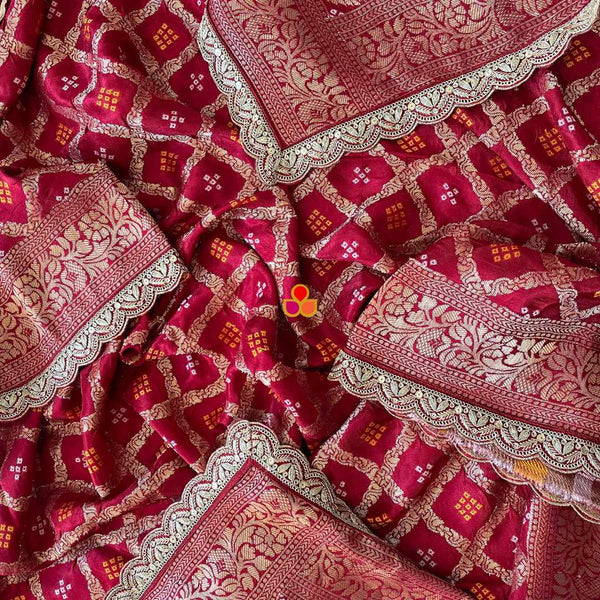 anokherang Dupattas Bridal Nazneen Maroon Georgette Banarsi Bandhej Zari Embroidered Dupatta