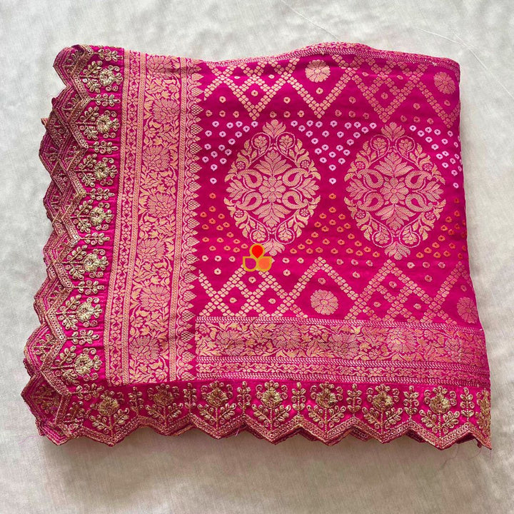 anokherang Dupattas Bridal Nazneen Pink Georgette Banarsi Bandhej Zari Embroidered Dupatta