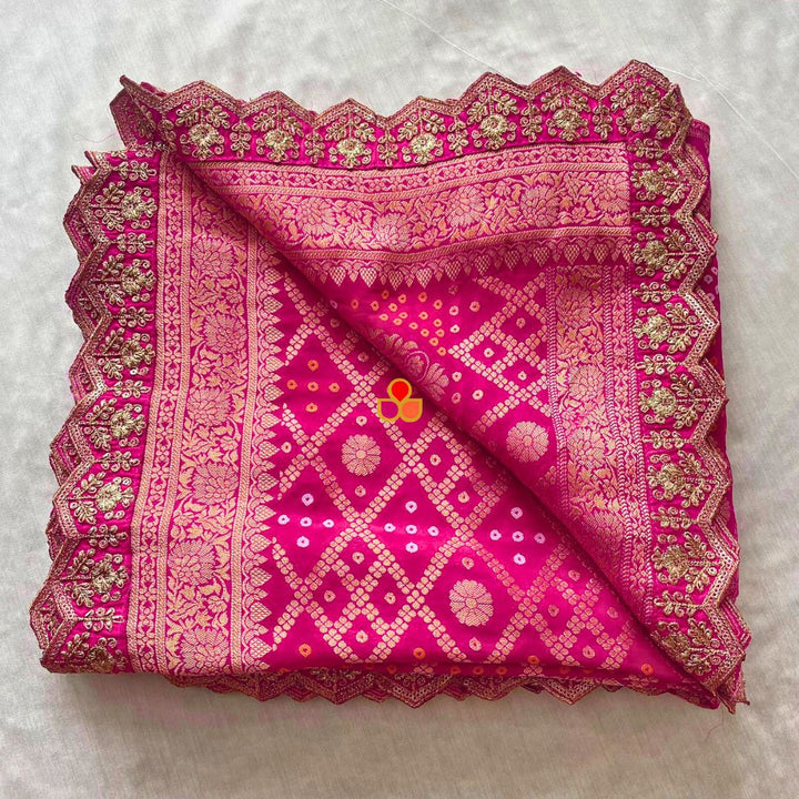 anokherang Dupattas Bridal Nazneen Pink Georgette Banarsi Bandhej Zari Embroidered Dupatta