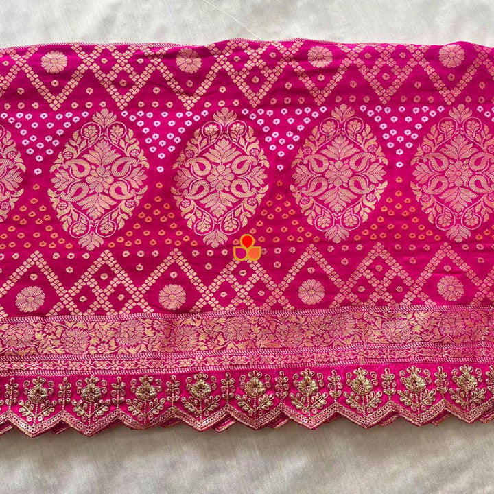 anokherang Dupattas Bridal Nazneen Pink Georgette Banarsi Bandhej Zari Embroidered Dupatta