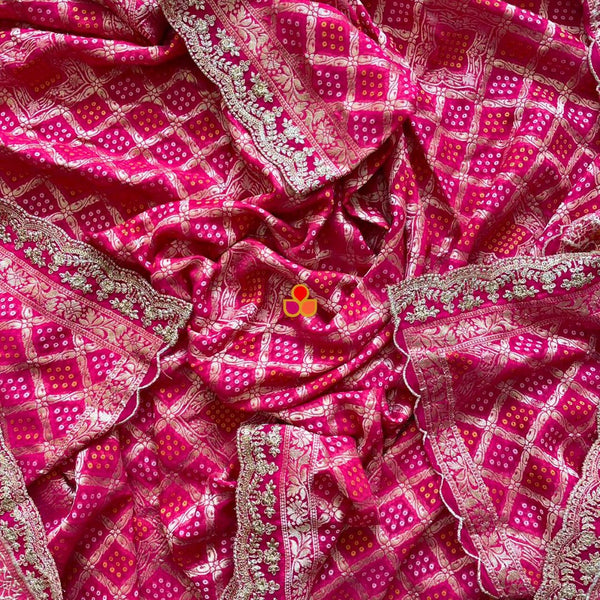 anokherang Dupattas Bridal Nazneen Pink Georgette Banarsi Bandhej Zari Embroidered Dupatta