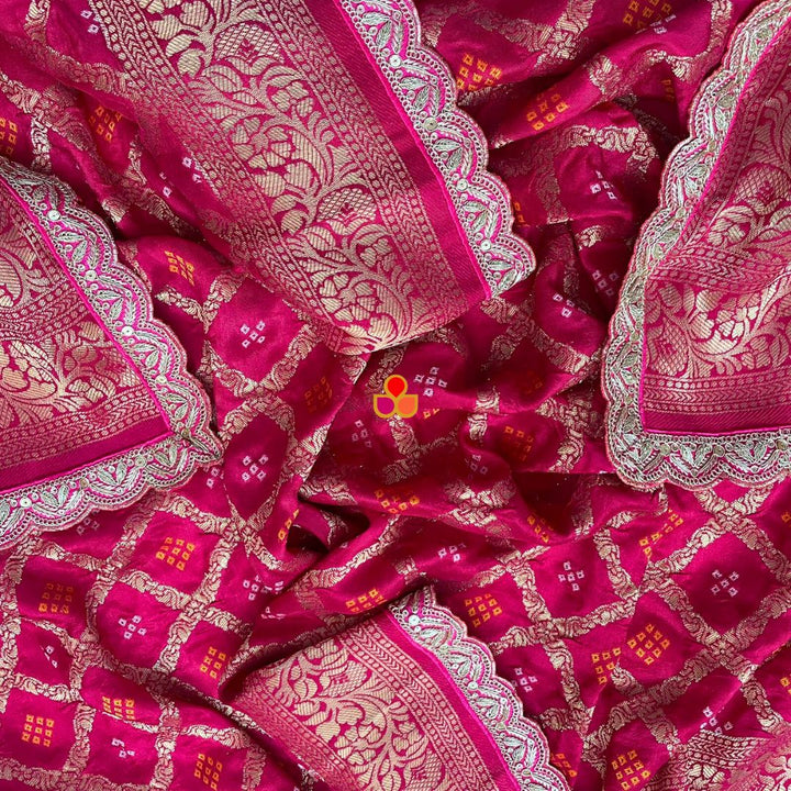anokherang Dupattas Bridal Nazneen Pink Silk Banarsi Bandhej Zari Embroidered Dupatta