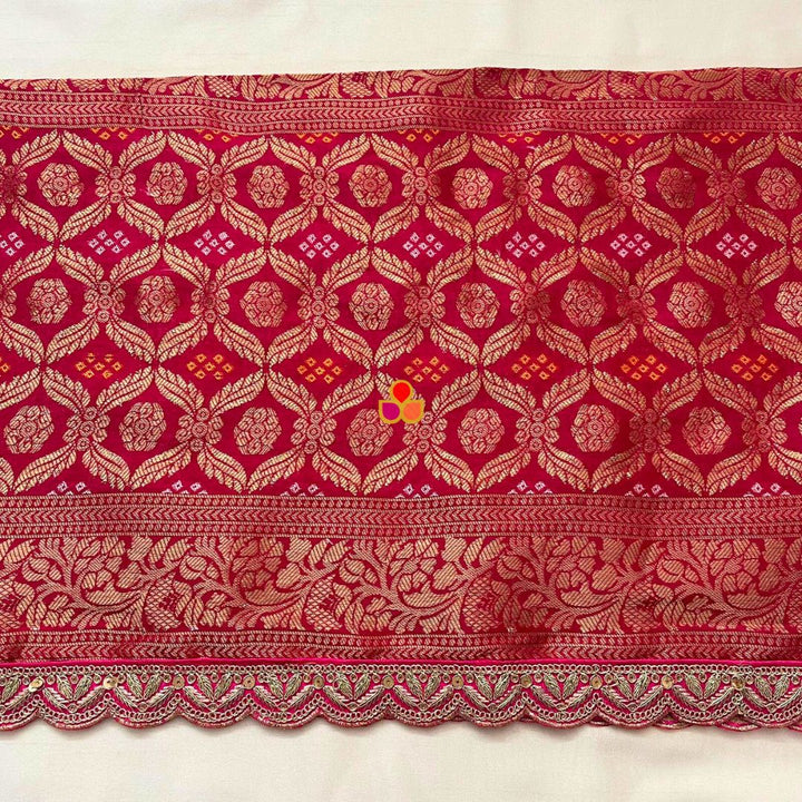 anokherang Dupattas Bridal Nazneen Pink Silk Banarsi Bandhej Zari Embroidered Dupatta