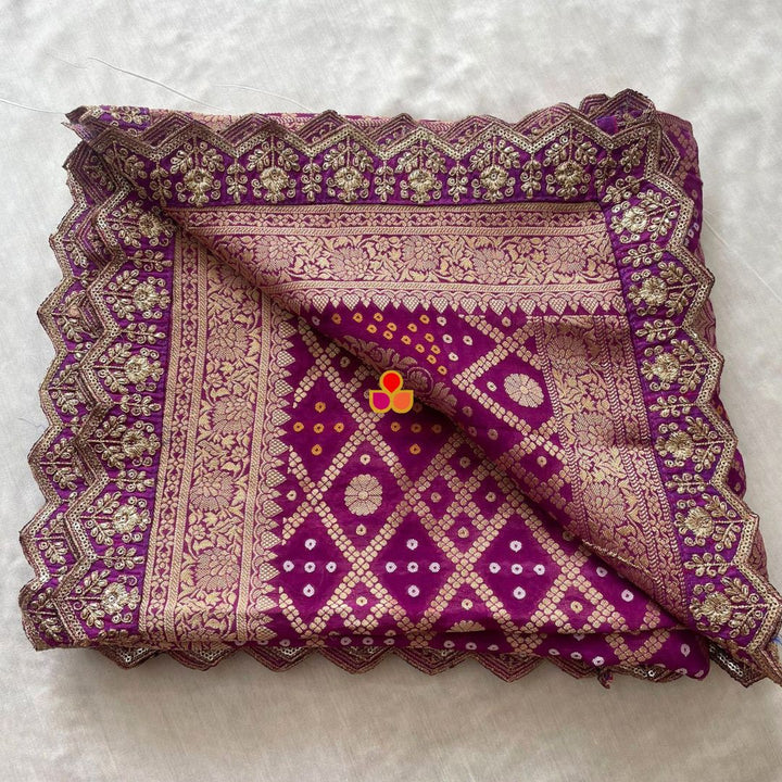 anokherang Dupattas Bridal Nazneen Purple Georgette Banarsi Bandhej Zari Embroidered Dupatta