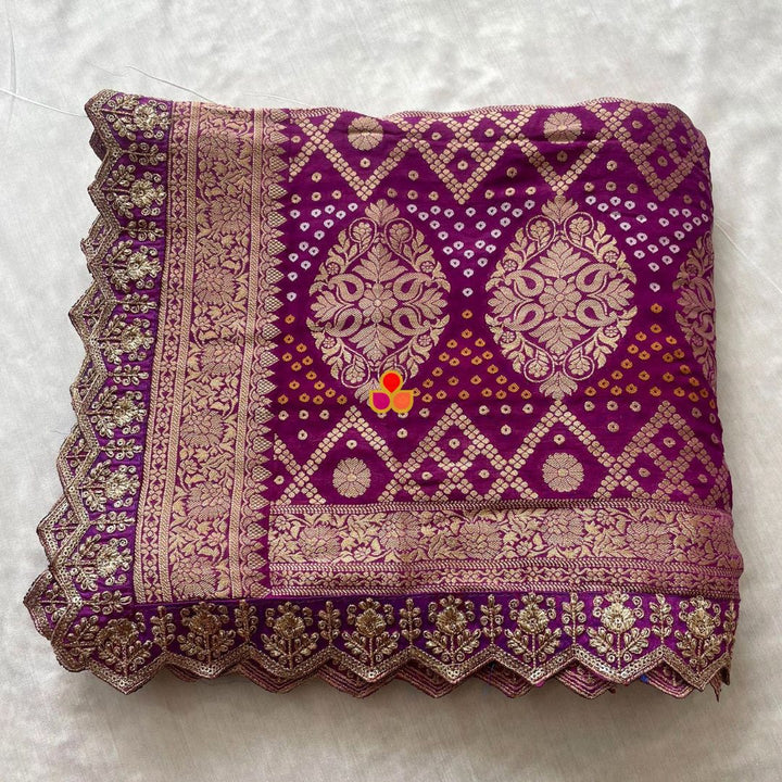 anokherang Dupattas Bridal Nazneen Purple Georgette Banarsi Bandhej Zari Embroidered Dupatta