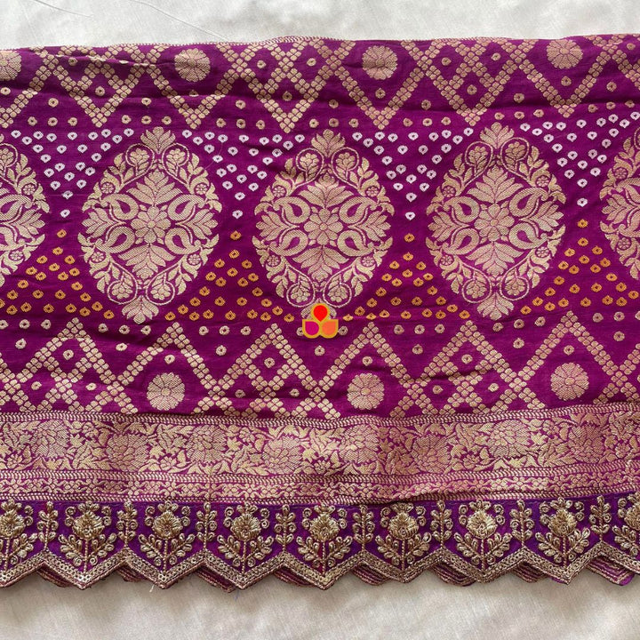 anokherang Dupattas Bridal Nazneen Purple Georgette Banarsi Bandhej Zari Embroidered Dupatta