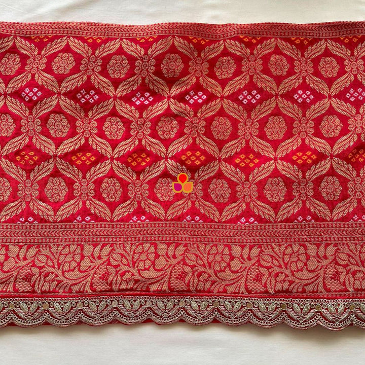 anokherang Dupattas Bridal Nazneen Red Silk Banarsi Bandhej Zari Embroidered Dupatta