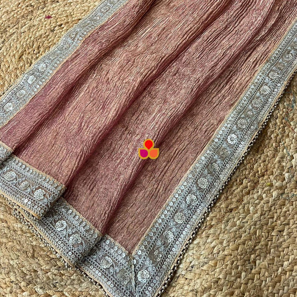 anokherang Dupattas Bridal Noor Onion Pink Crushed Organza Dupatta