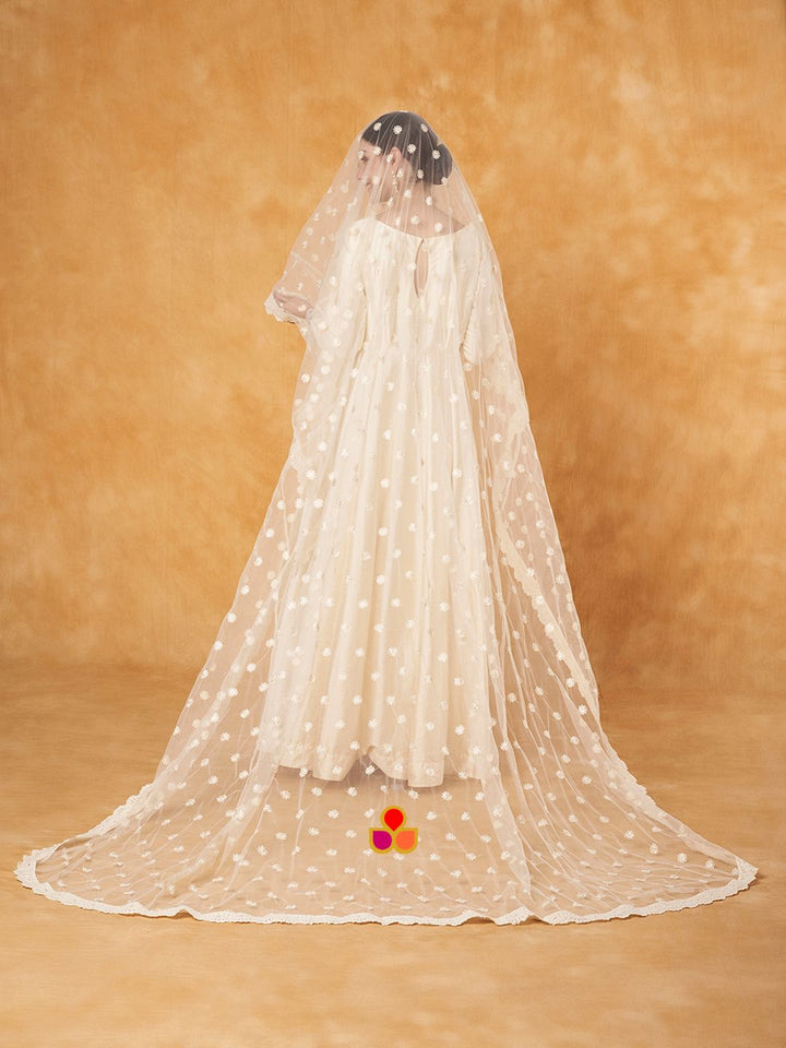 anokherang Dupattas Bridal Noorani Ivory Veil Embroidered  Net Veil