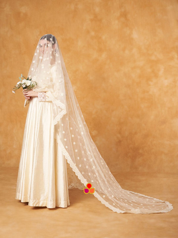 anokherang Dupattas Bridal Noorani Ivory Veil Embroidered  Net Veil