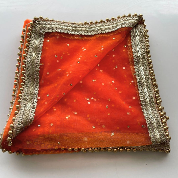 anokherang Dupattas Bridal Orange Net Stone Dupatta