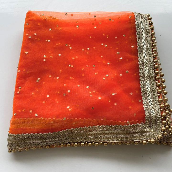 anokherang Dupattas Bridal Orange Net Stone Dupatta