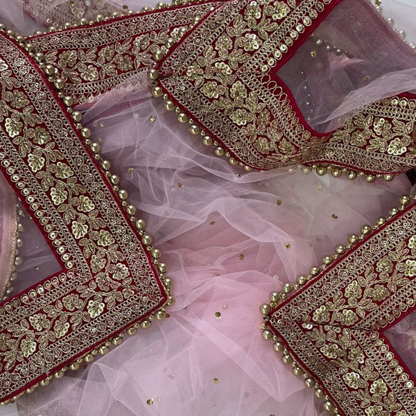 anokherang Dupattas Bridal Orchid Pink Magenta Stone Net Dupatta