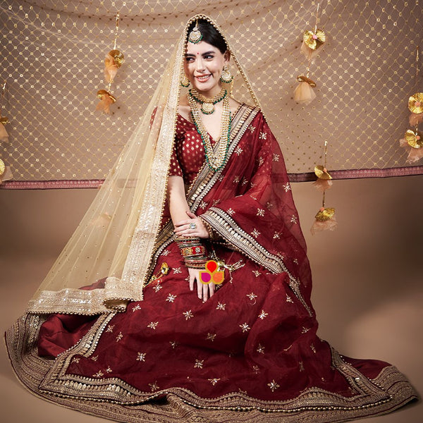 anokherang Dupattas Bridal Pakeeza Rust Organza & Bridal Afreen Maroon Hand-Embroidered Velvet Dupatta Combo (Copy)