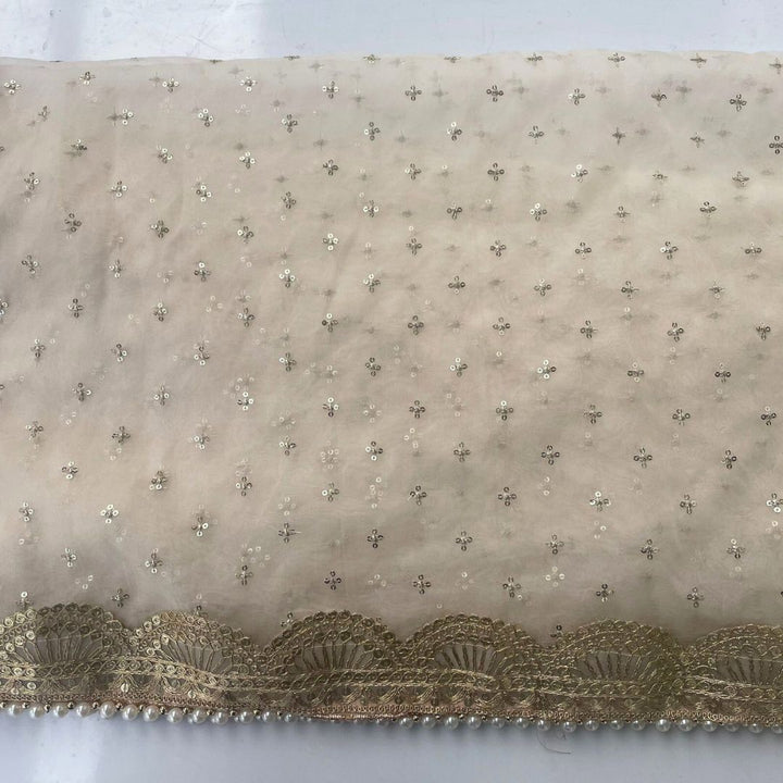 anokherang Dupattas Bridal Pakheeza Ivory Zari Embroidered Trail Net Stone Dupatta