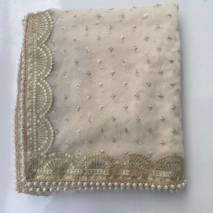 anokherang Dupattas Bridal Pakheeza Ivory Zari Embroidered Trail Net Stone Dupatta