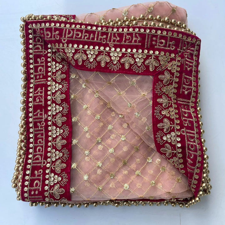 anokherang Dupattas Bridal Peach Saubhagyavati Criss Cross Net Dupatta