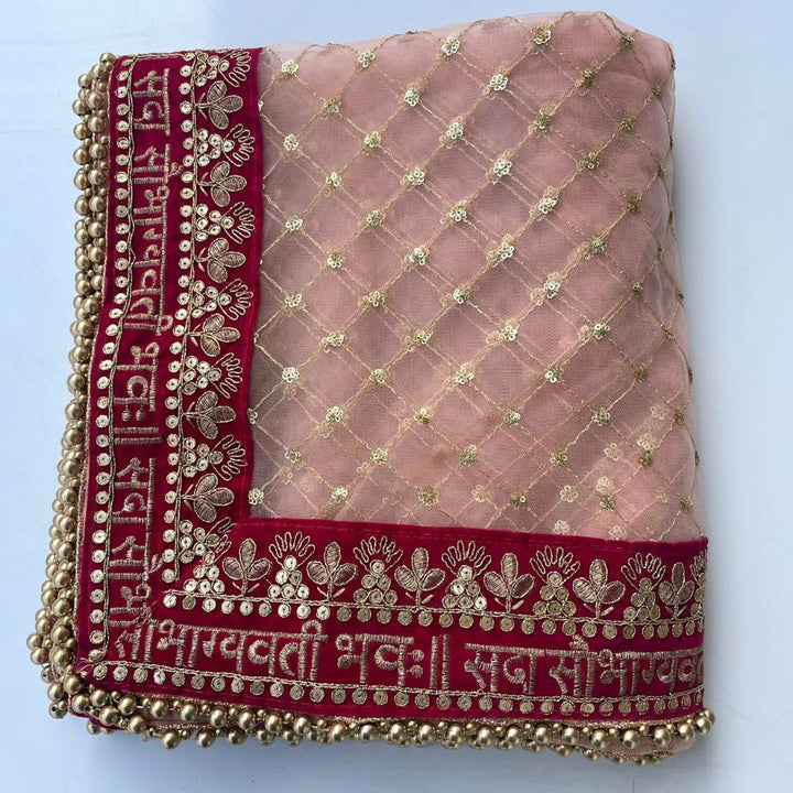 anokherang Dupattas Bridal Peach Saubhagyavati Criss Cross Net Dupatta