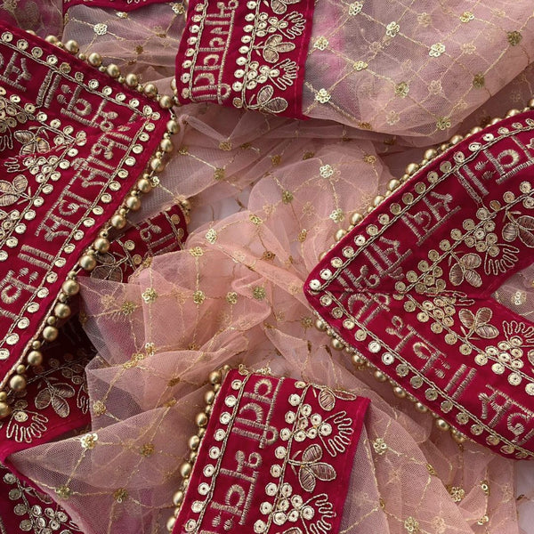 anokherang Dupattas Bridal Peach Saubhagyavati Criss Cross Net Dupatta