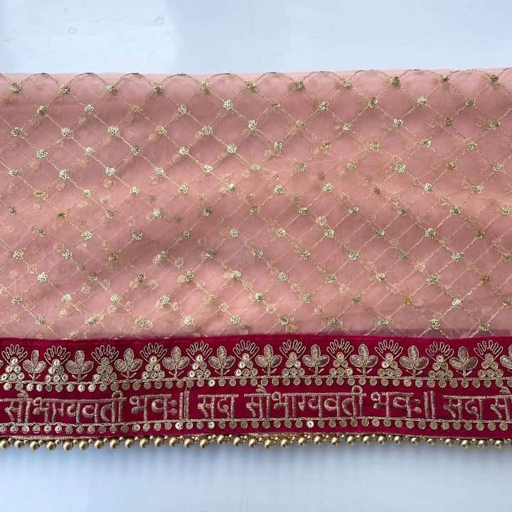 anokherang Dupattas Bridal Peach Saubhagyavati Criss Cross Net Dupatta
