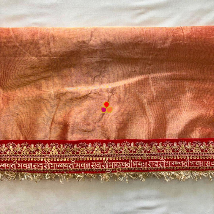 anokherang Dupattas Bridal Peaches Rust Saubhagyavati Embroidered Tissue Organza Dupatta