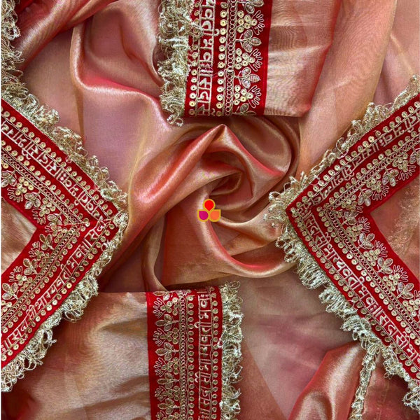 anokherang Dupattas Bridal Peaches Rust Saubhagyavati Embroidered Tissue Organza Dupatta