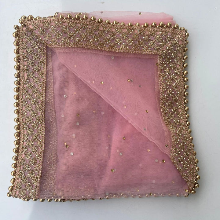 anokherang Dupattas Bridal Pink Jewel Embroidered Stone Net Dupatta