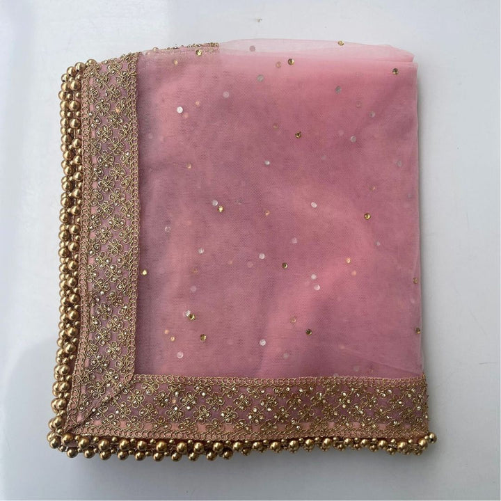 anokherang Dupattas Bridal Pink Jewel Embroidered Stone Net Dupatta
