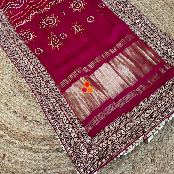 anokherang Dupattas Bridal Pink Kareena Royale Bandhani Silk Dupatta