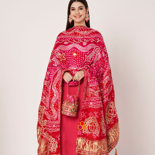 anokherang Dupattas Bridal Pink Rangrez Royal Bandhani Gota Patti Silk Dupatta