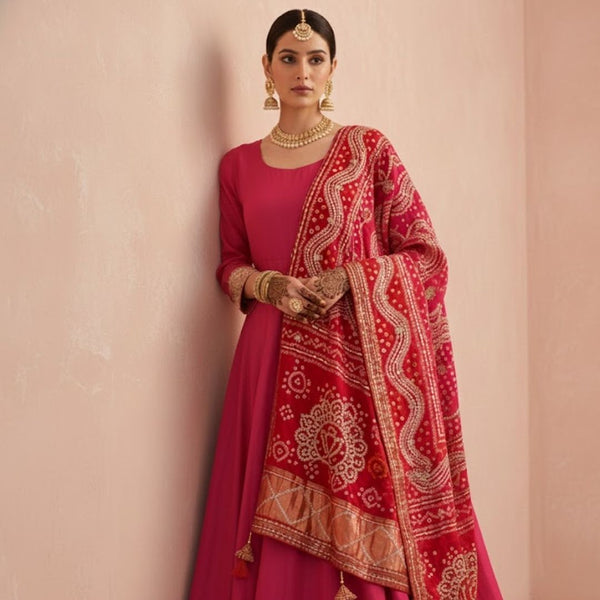 anokherang Dupattas Bridal Pink Rangrez Royal Bandhani Gota Patti Silk Dupatta
