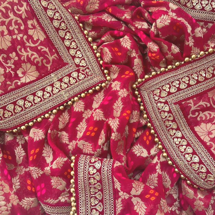 anokherang Dupattas Bridal Pink Royale Georgette Banarsi Embroidered Dupatta