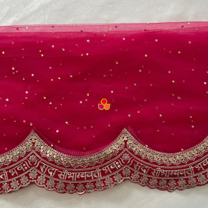 anokherang Dupattas Bridal Pink Scalloped Saubhagyavati Embroidered Net Stone Dupatta