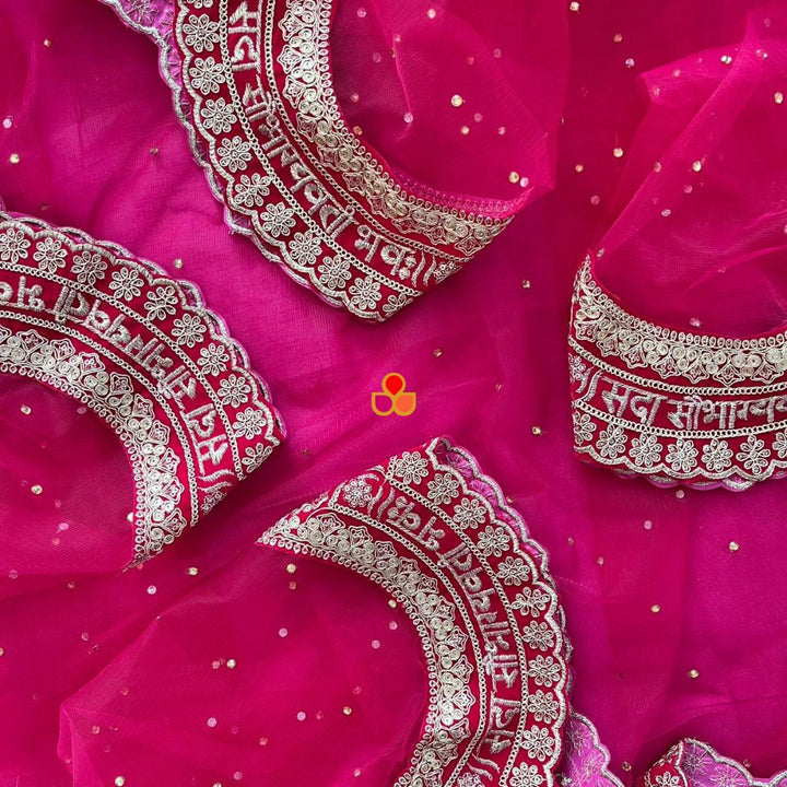 anokherang Dupattas Bridal Pink Scalloped Saubhagyavati Embroidered Net Stone Dupatta