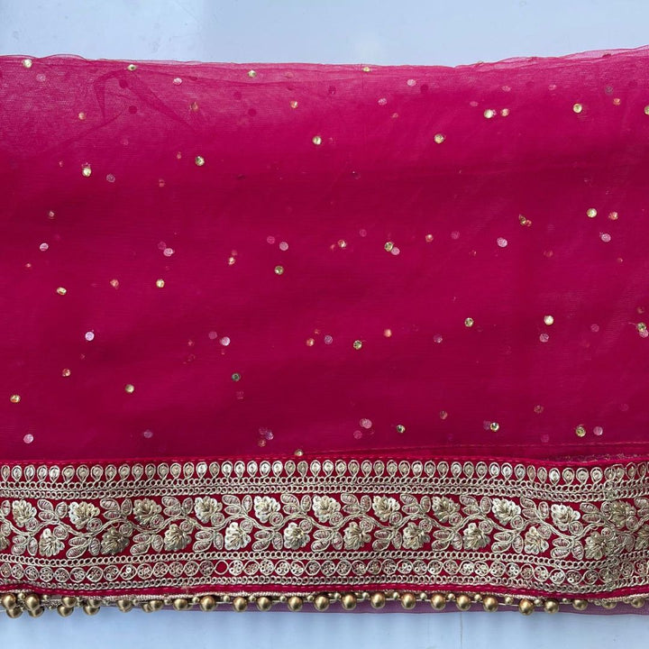 anokherang Dupattas Bridal Prism Magenta Stone Embroidered Border Net Dupatta