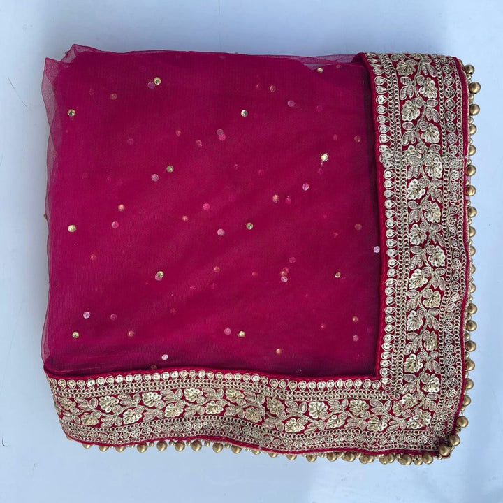 anokherang Dupattas Bridal Prism Magenta Stone Embroidered Border Net Dupatta