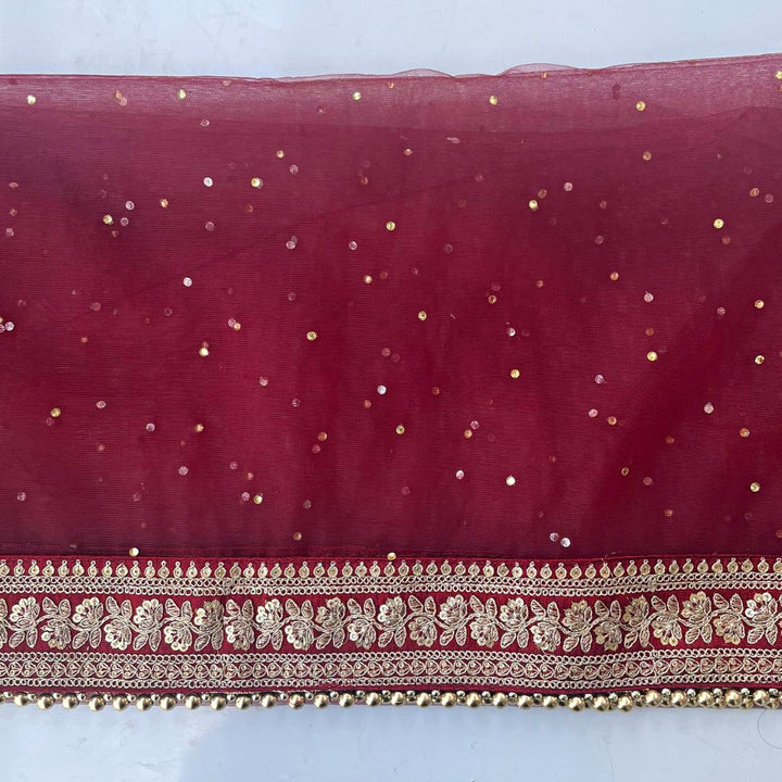 anokherang Dupattas Bridal Prism Maroon Stone Embroidered Border Net Dupatta