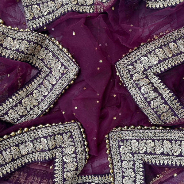 anokherang Dupattas Bridal Prism Wine Stone Embroidered Border Net Dupatta