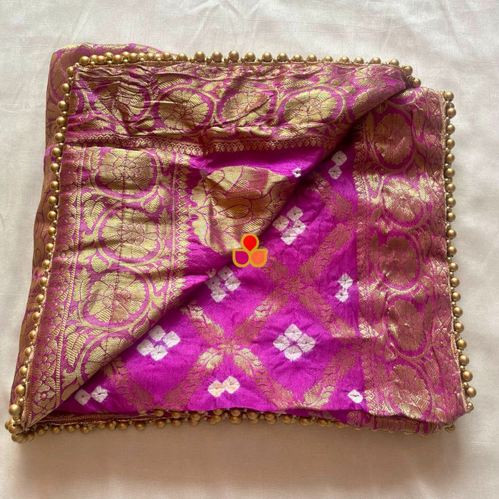 anokherang Dupattas Bridal Purple Bandhej Dupatta