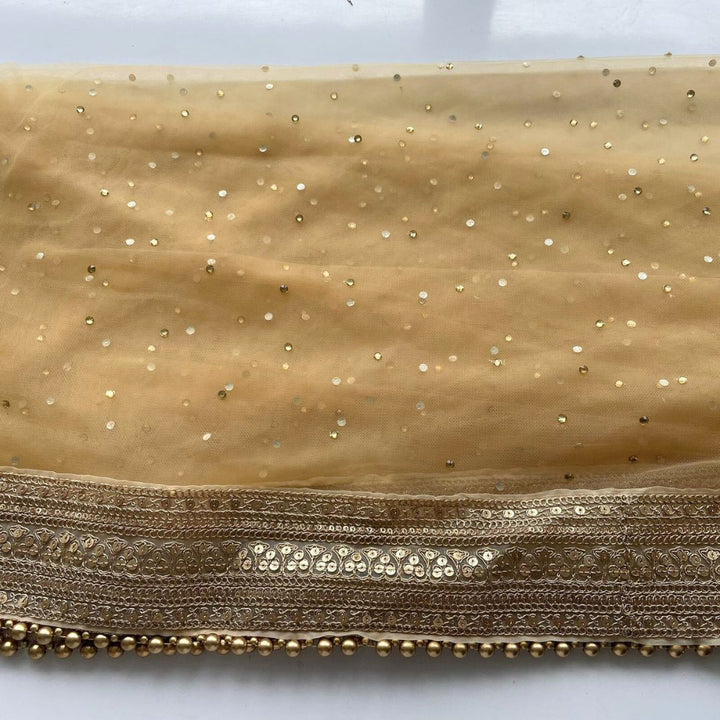 anokherang Dupattas Bridal Queen Gold Stone Embroidered Beads Net Dupatta