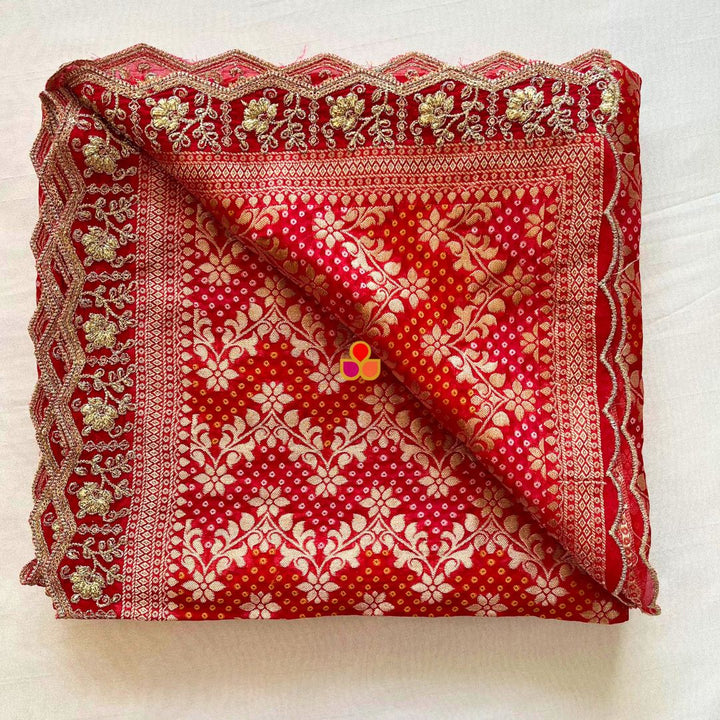 anokherang Dupattas Bridal Rang-e-Bahaar Red Georgette Banarsi Dupatta