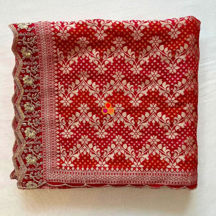 anokherang Dupattas Bridal Rang-e-Bahaar Red Georgette Banarsi Dupatta